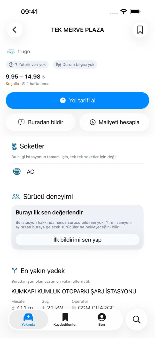 İstasyon ayrıntısı: soketler, fiyat aralığı ve verinin yaşı